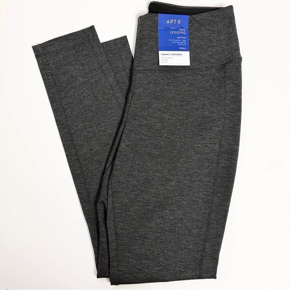 Apt. 9 | 🪨 Charcoal Mid-Rise Tummy Control Magic Waistband Ponte Leggings NWT!!